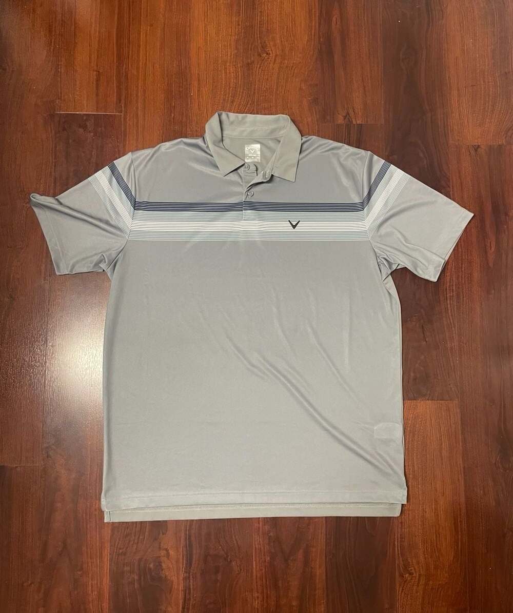 Callaway Opti-Dri Men's Golf Polo Shirt Grey Blue White Chest Stripe XL